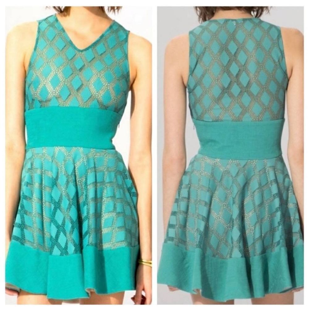 NWT Maje Risange green diamond crochet flare dress